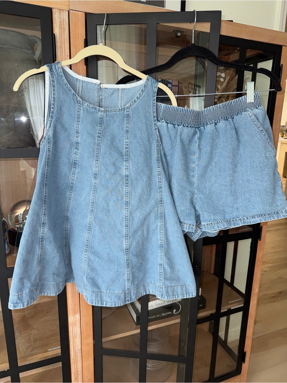 Cassius denim set tank top light wash sleeveless shorts chambray desert muse - Picture 2 of 9